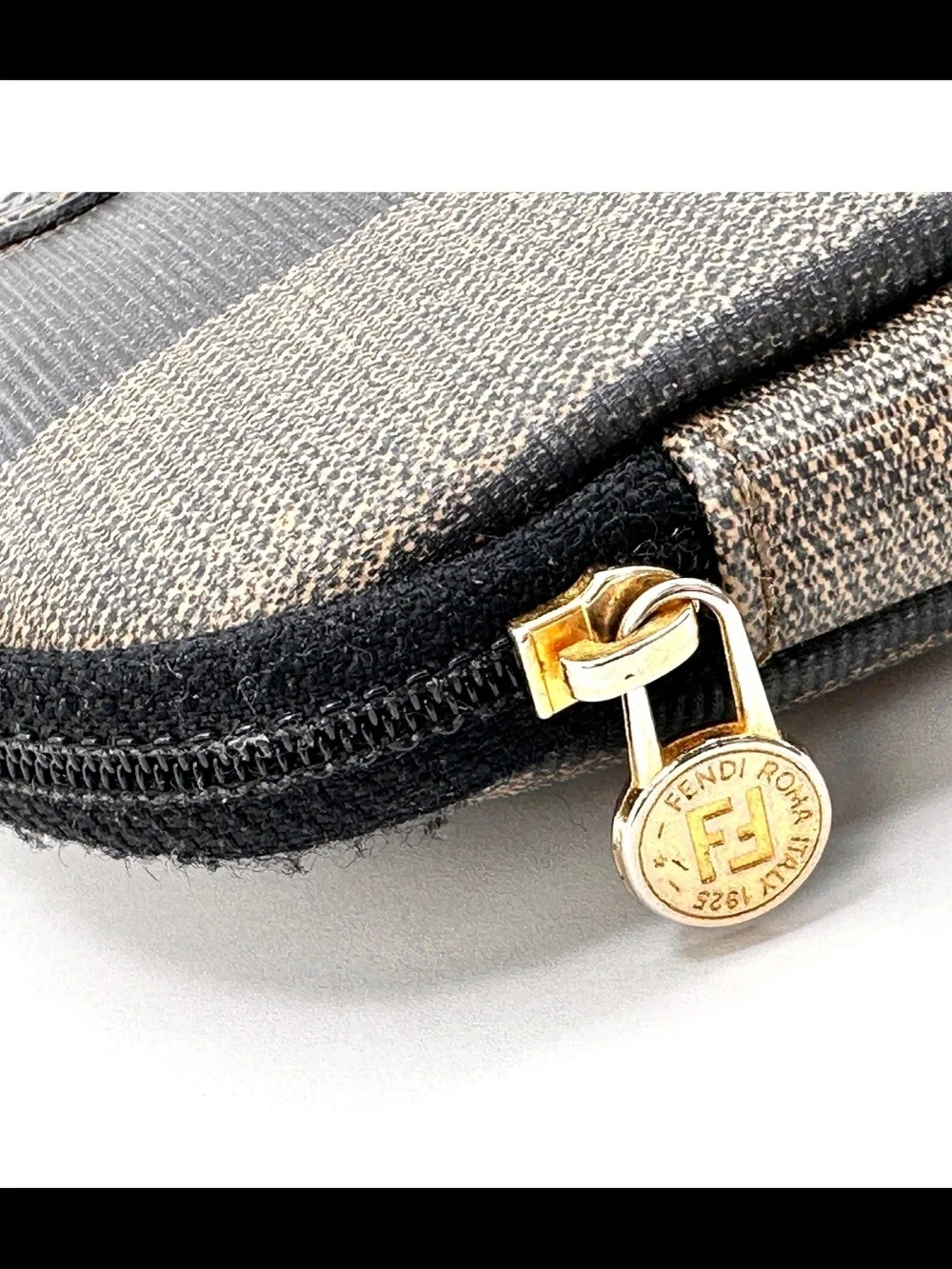 Fendi Vintage Pequin PVC Brown Pouch **Authentic